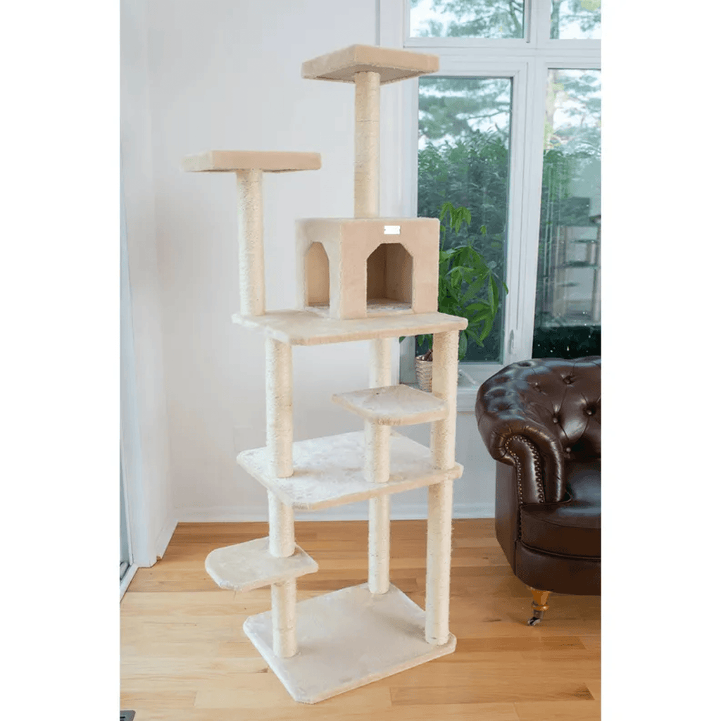 GleePet 74-Inch Beige Multi-Level Cat Tree with Perches and Condo