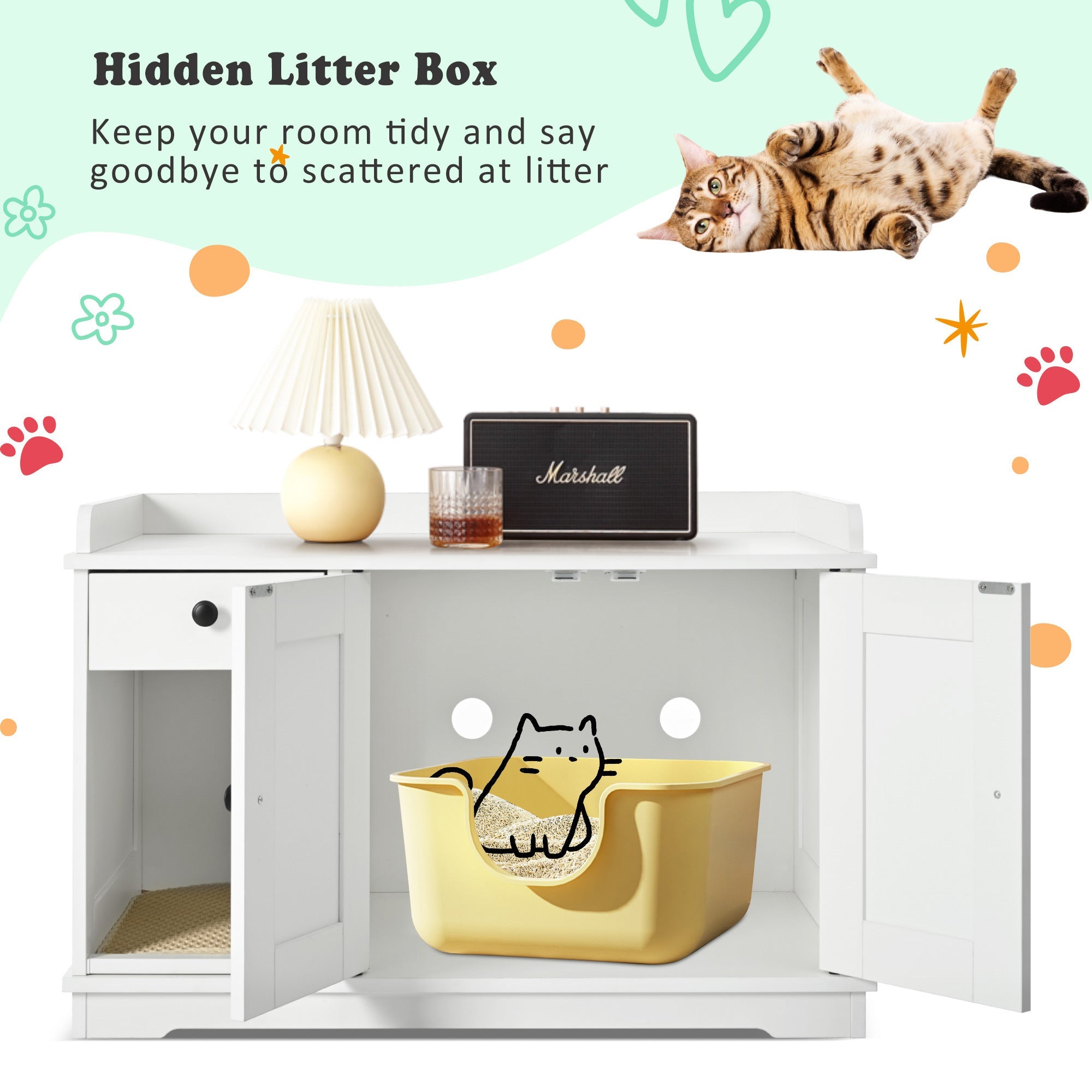Cat Litter Box Enclosure, Litter Box Furniture Hidden with Cat Litter